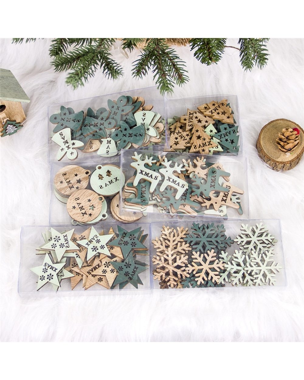 24PCS New Year 2022 Angel Wooden Pendants Noel Xmas Tree DIY Christmas Decorations for Kids Gift Hanging Drop Ornaments front-0