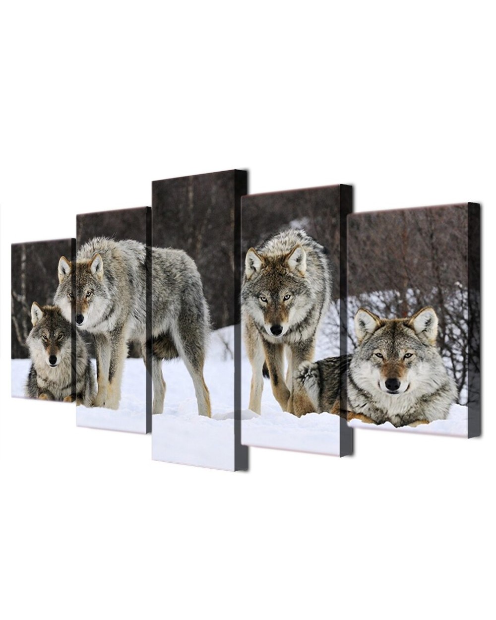 Wild Wolf in the Snow Animal Picture Animal 5 Panel Canvas Art Wall Decor front-1