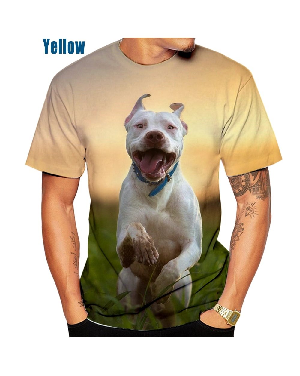 New 3D Pitbull Dog Painting Man Casual T-shirt XS 5XL front-1