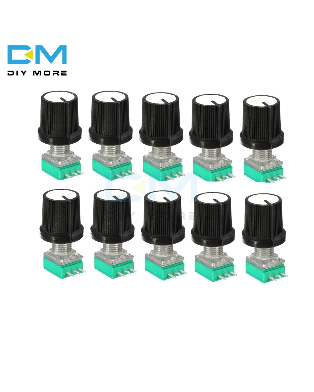 10Pcs 6Mm 3 Pin 3P Knurled Shaft Single Linear B Type 5K 10K B20k B50k B100k B500k Ohm Rotary Potentiometer Knob With C front-0