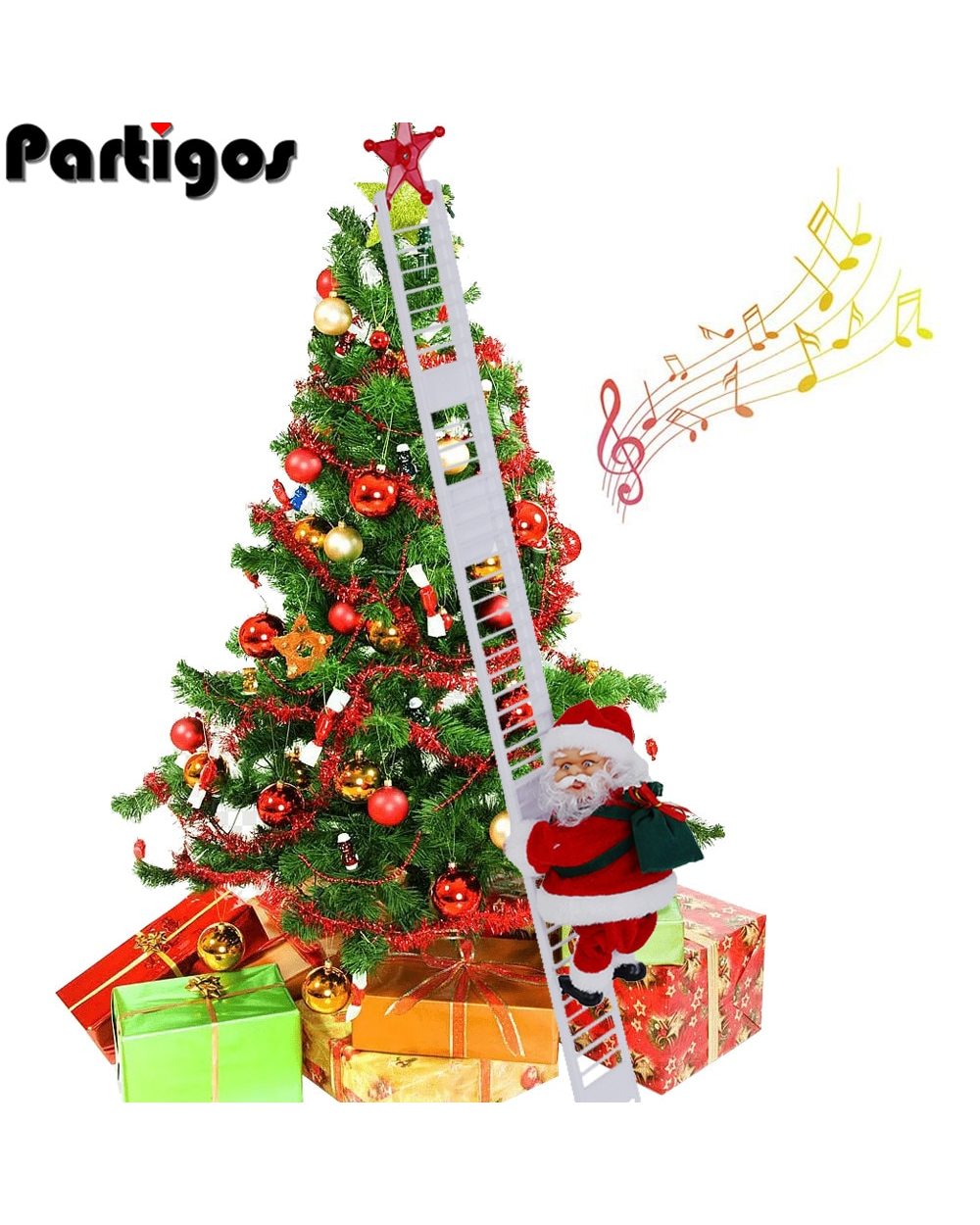 Santa Claus Climbing Ladder Electric Singing Santa Claus Ornaments for Christmas Tree Indoor Christmas Decoration front-0