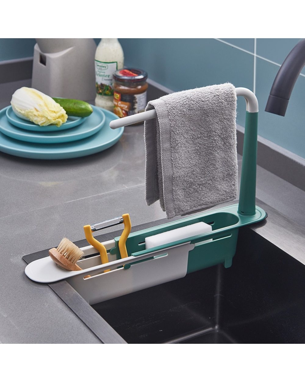 Telescopic sink dish drying rack front-4