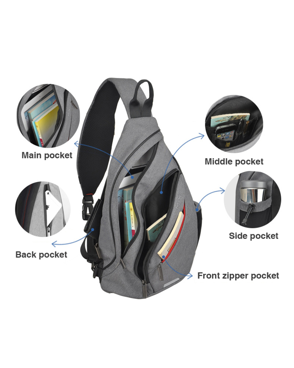 Mixi Men One Shoulder Backpack Women Sling Bag Crossbody Usb Boys Cycling Sports Travel Versatile Fashion Bag Student S front-4