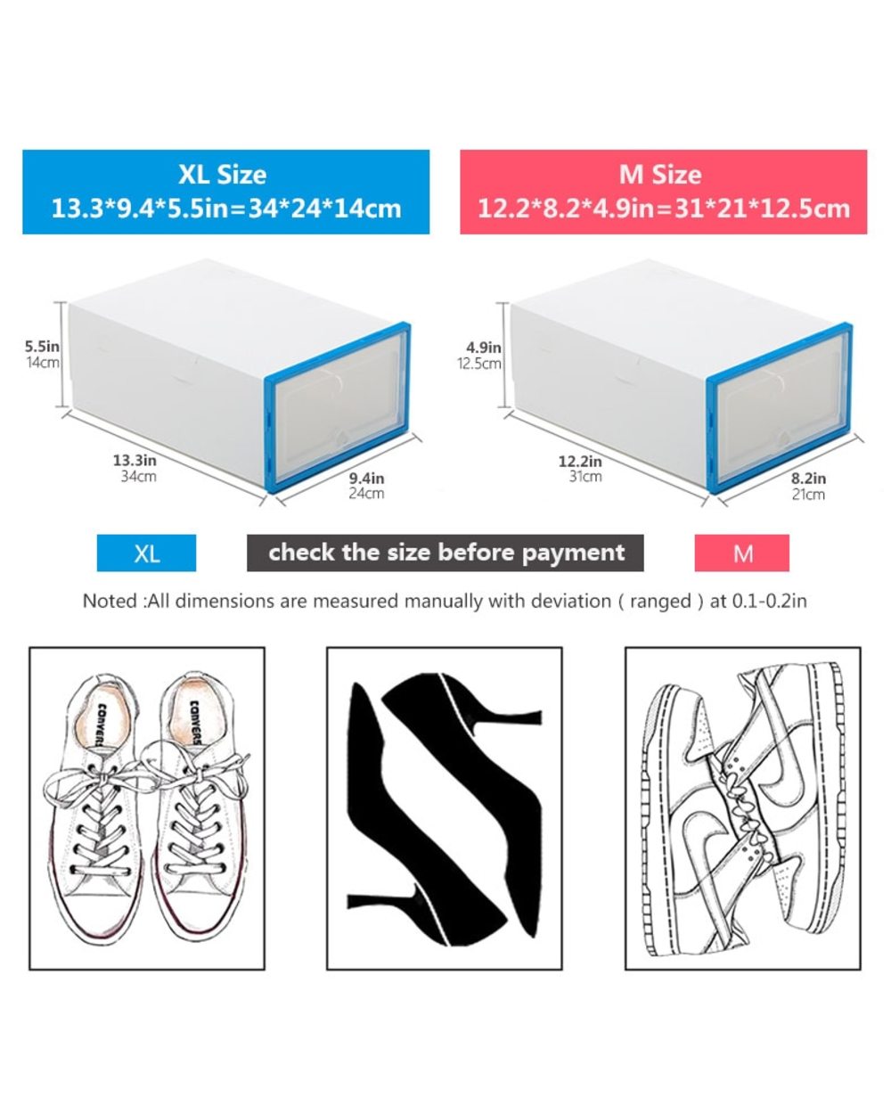 6Pack Transparent Shoe Box Shoes Organizers Storage Box front-2