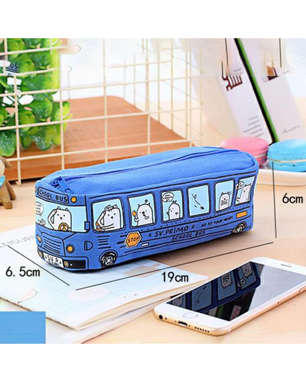 1Pcs Creative Large Capacity Canvas Bus Pencil Case School Supplies Pencil Bags Girl Boys Stationery Pen Bag Kawaii St front-5
