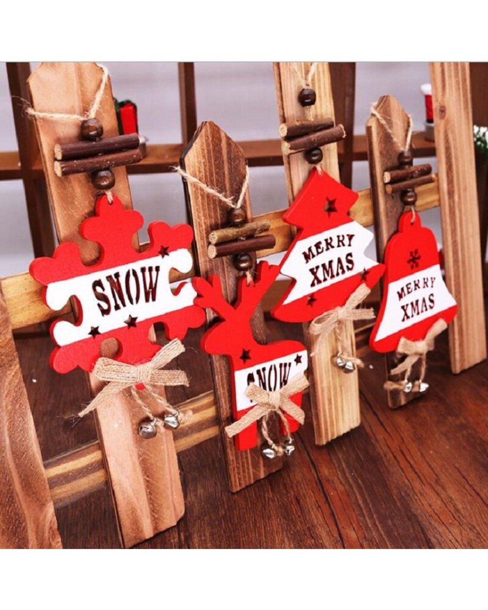 1Pc Natural Christmas Wooden Pendent Merry Xmas Snow Hanging Ornament Xmas Tree Decoration Navidad Noel Party Kids Gift front-1