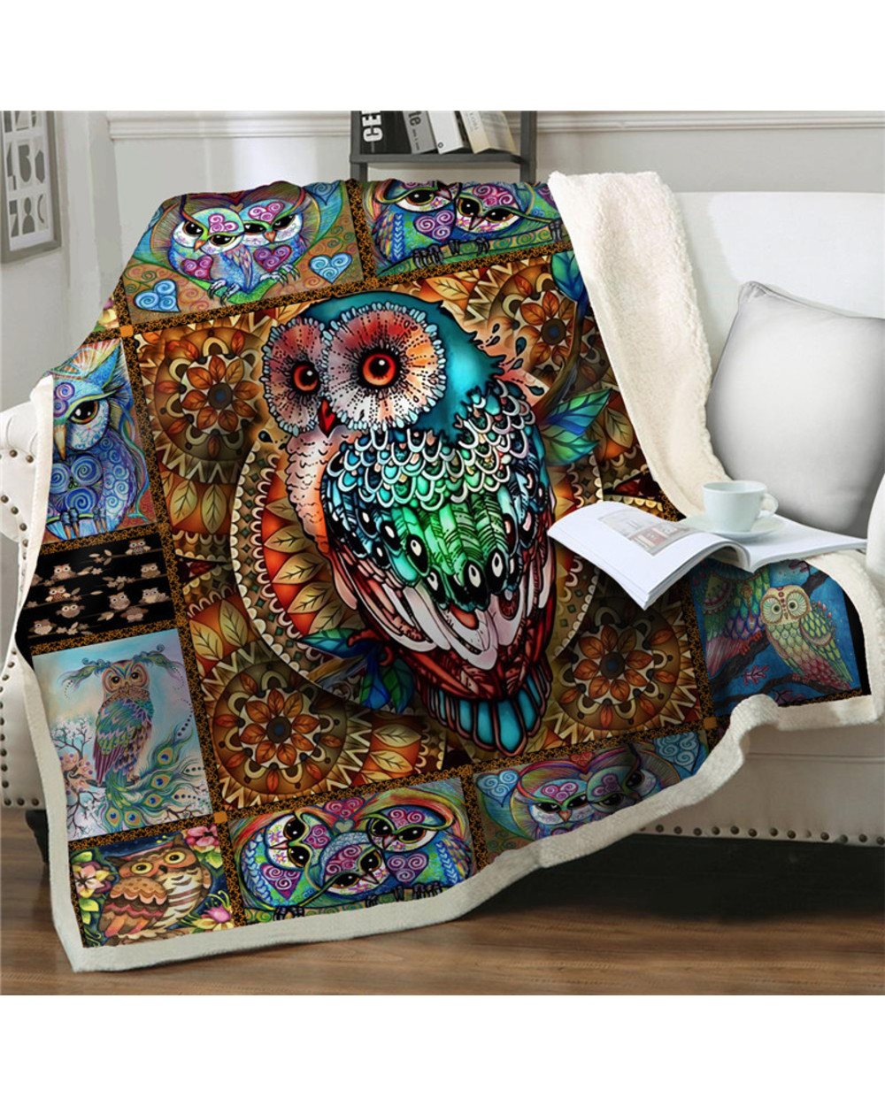 3D Cartoon Thicken Blanket Owl Printing Soft Flannel Blanket Plush Bedding Blanket Sofa Sherpa Fleece Quilts Cover Thro front-0