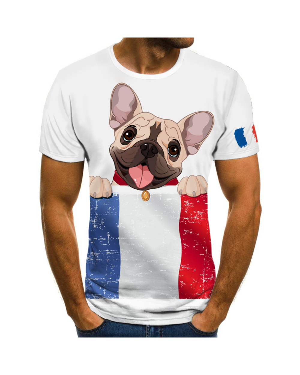 French elements bulldog and Gallic rooster graphic 3D Print T-shirt Unisex Casual fashion T-shirts front-1
