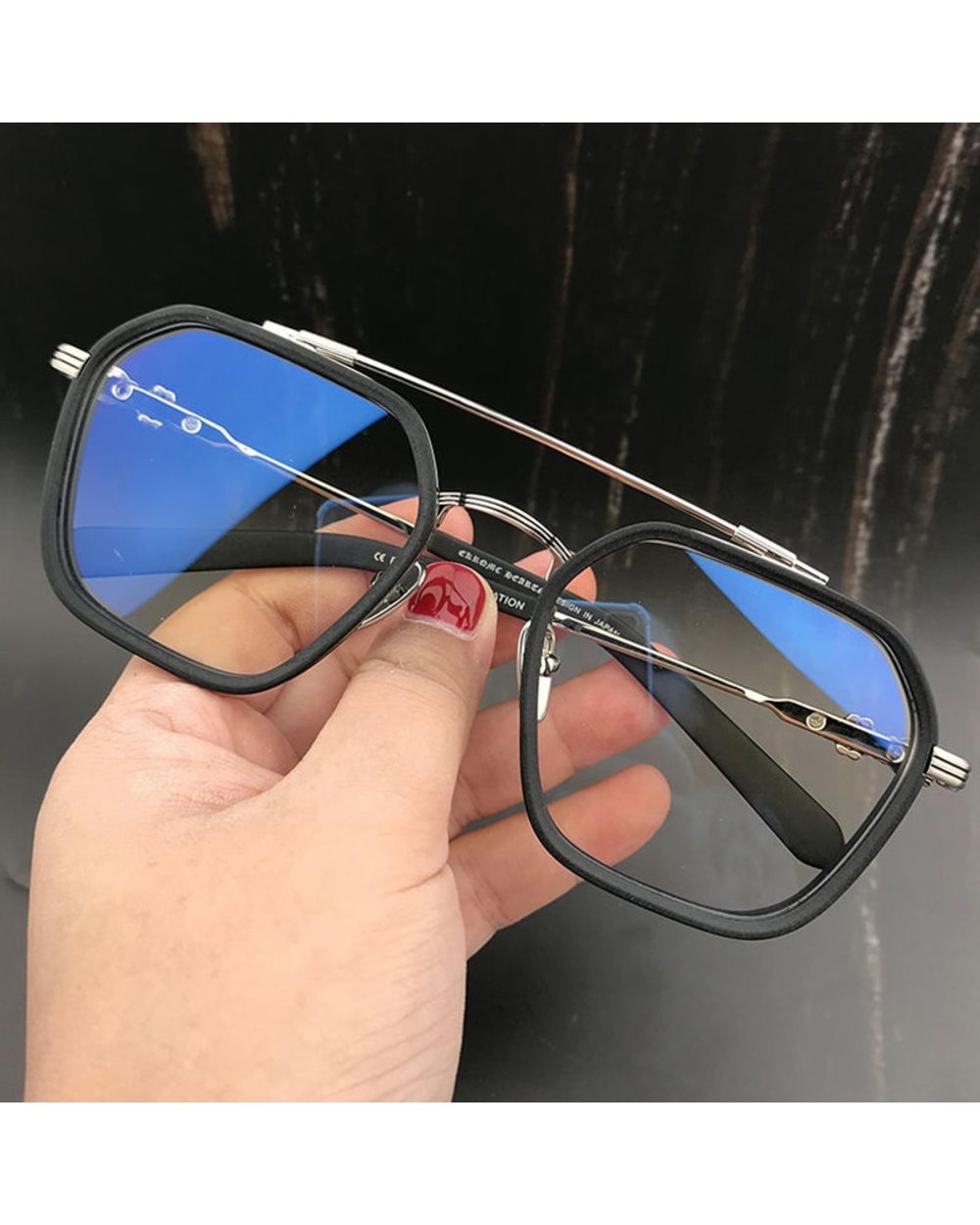 New Anti Blue Light Double Beam Square Myopia Glasses Oversized Men Women Matte Frame Prescription Eyewear Diopter -1.0 front-0