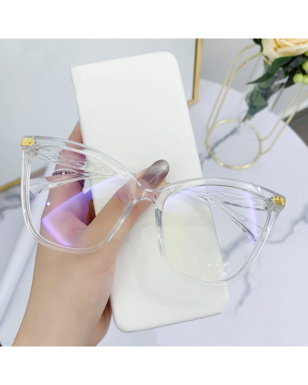 Wneelk Oversize Cat Eye Eyeglasses For Women Anti-Blue Light Glasses For Men Optical Computer Eye Wear Frame Fashion Sp front-1