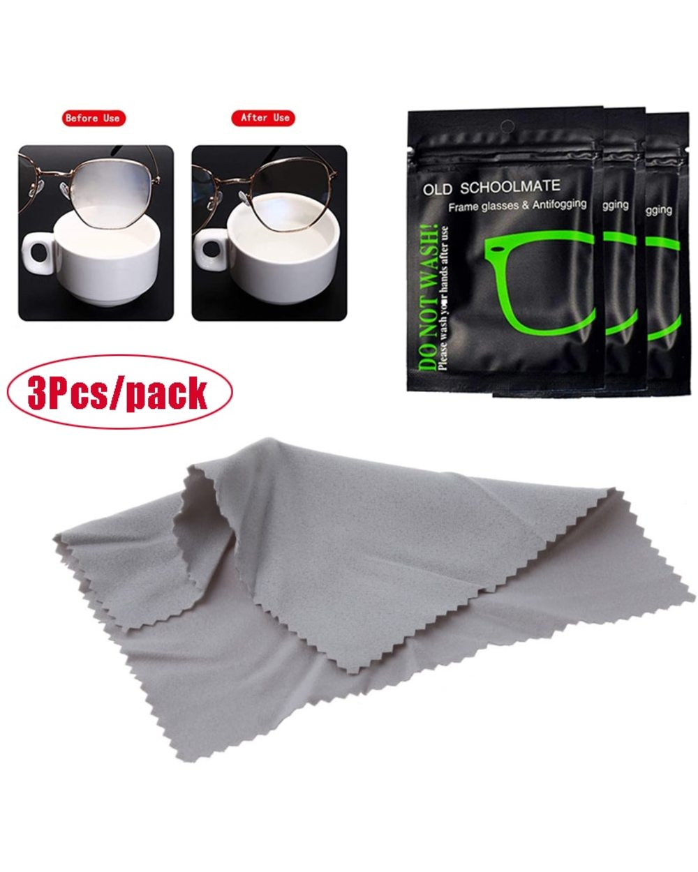 3Pcs Nano Anti-Fog Glasses Cloth Reusable Eyeglasses Wipes Lens Cloth Defogger Sunglasses Wiping Wipes Suede Pre-Moiste front-1