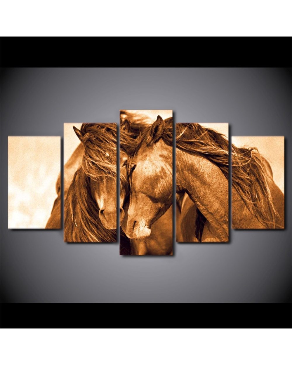 Horses Couple on the Farm Picture Print Animal 5 Panel Canvas Art Wall Decor front-3