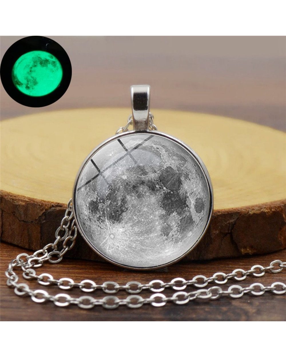 Class Glow In The Dark Necklace Charm Wolf Pattern Dome Alloy Luminous Moon Pendant Necklace Women Men Punk Jewelry front-3