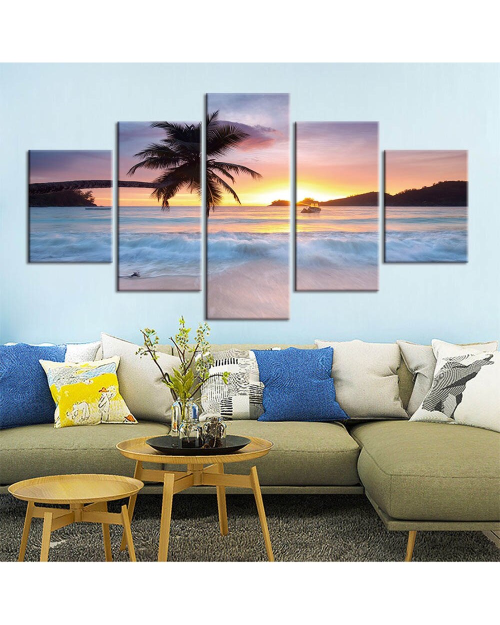 Modular Beach Sea View Landscape Picture Nature 5 Panel Canvas Art Wall Decor front-0