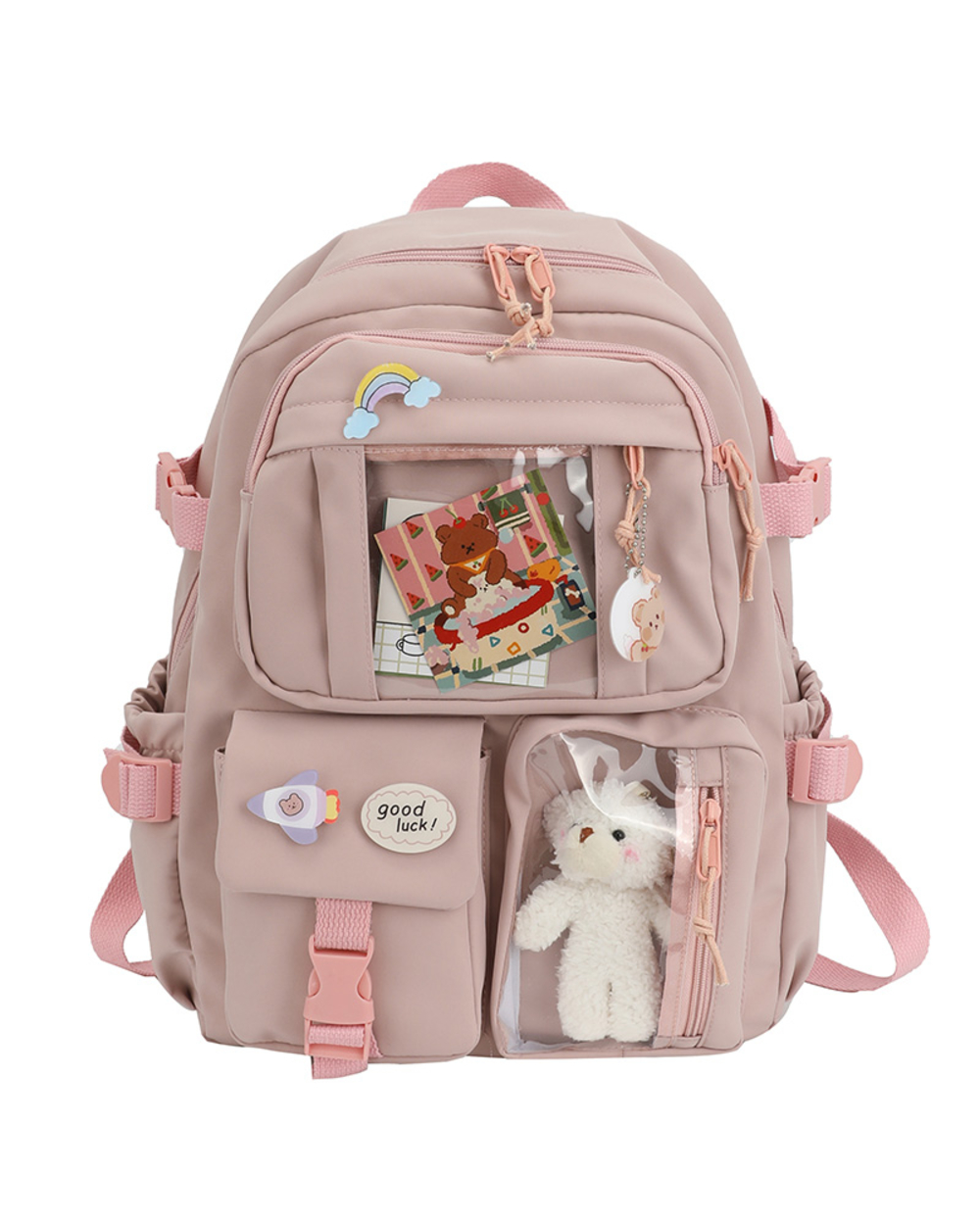 2021Cute Women Backpacks Waterproof Multi-Pocket Nylon School Backpack For Student Female Girls Kawaii Laptop Book Pack front-1