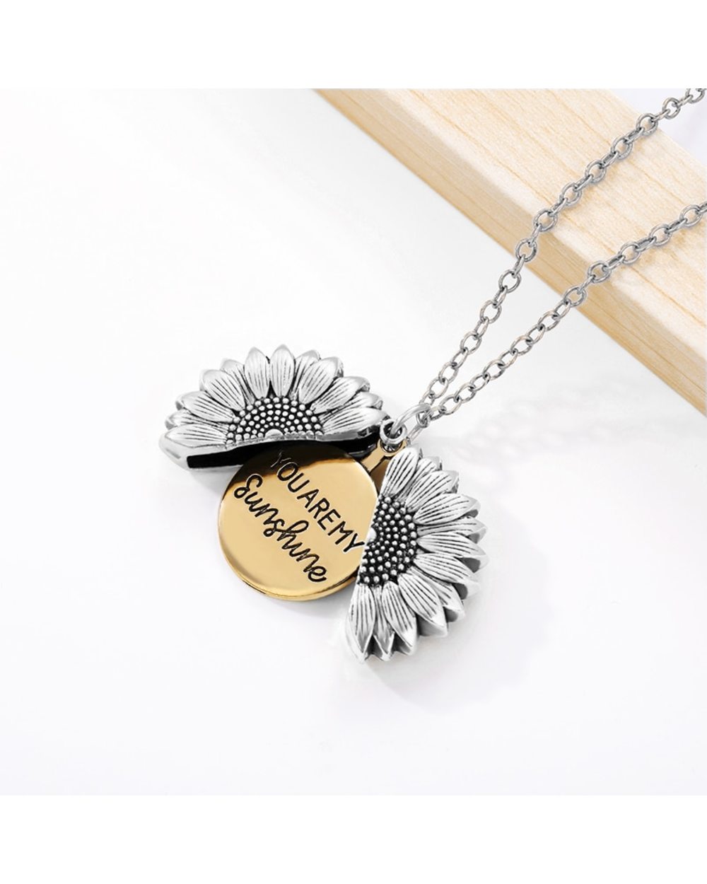 You Are My Sunshine Sunflower Necklaces For Women Rose Gold Silver Color front-3