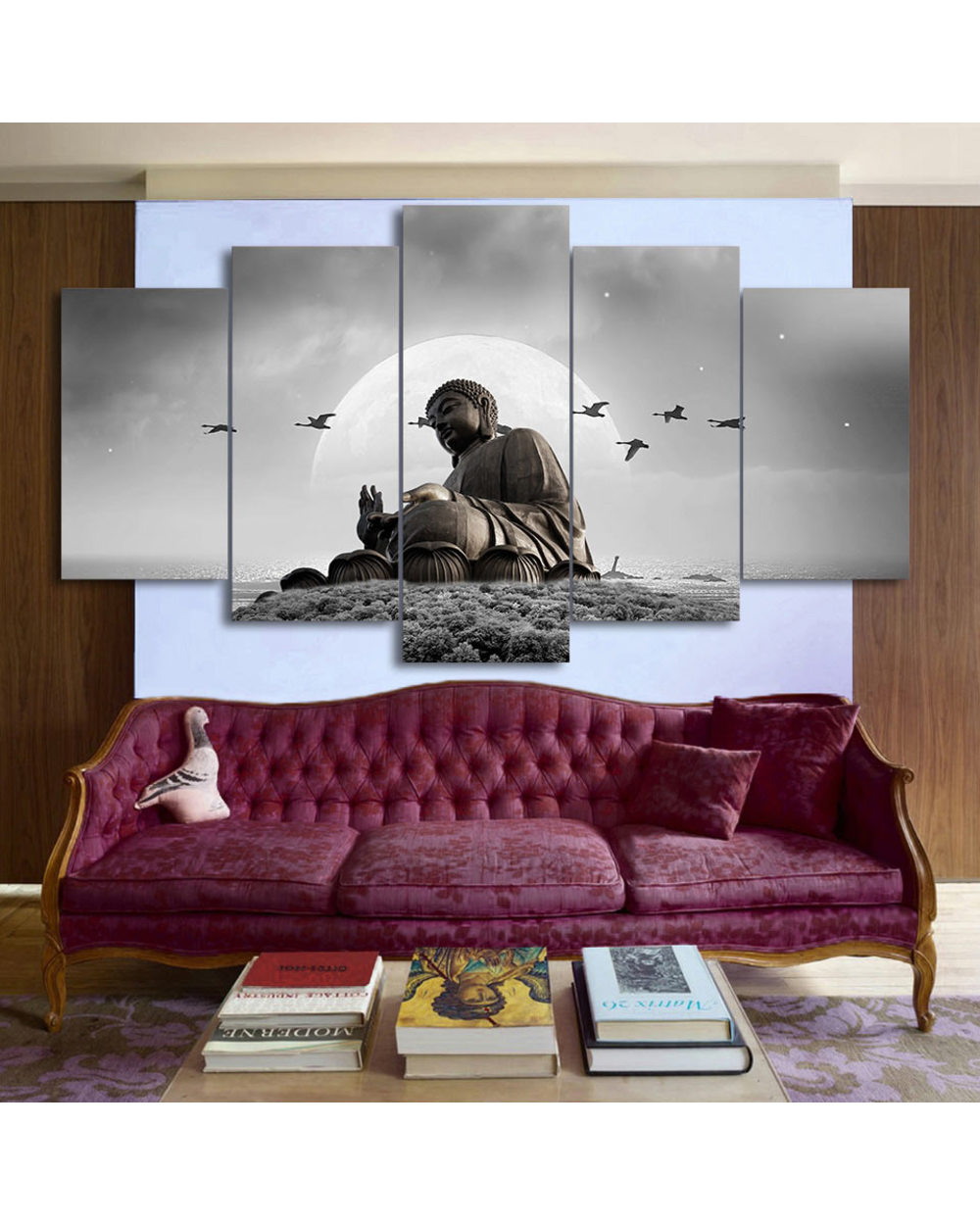 Abstract Buddha Statue Painting Modular Buddha 5 Panel Canvas Art Wall Decor front-2