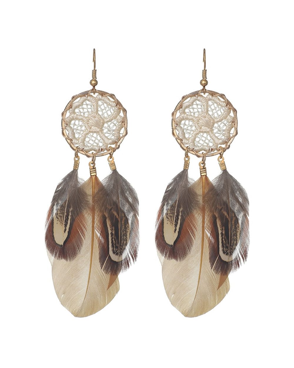 Bohemian Ladies Earrings Women Lightweight Dream Catcher Flower Woven Feather Earrings Indian Jewelry front-2