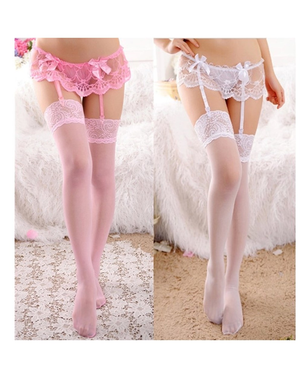 1 Set Women Lace Socks Suspenders Floral Sexy Temptation Erotic Thigh High Pantyhose Lingerie Garter front-5