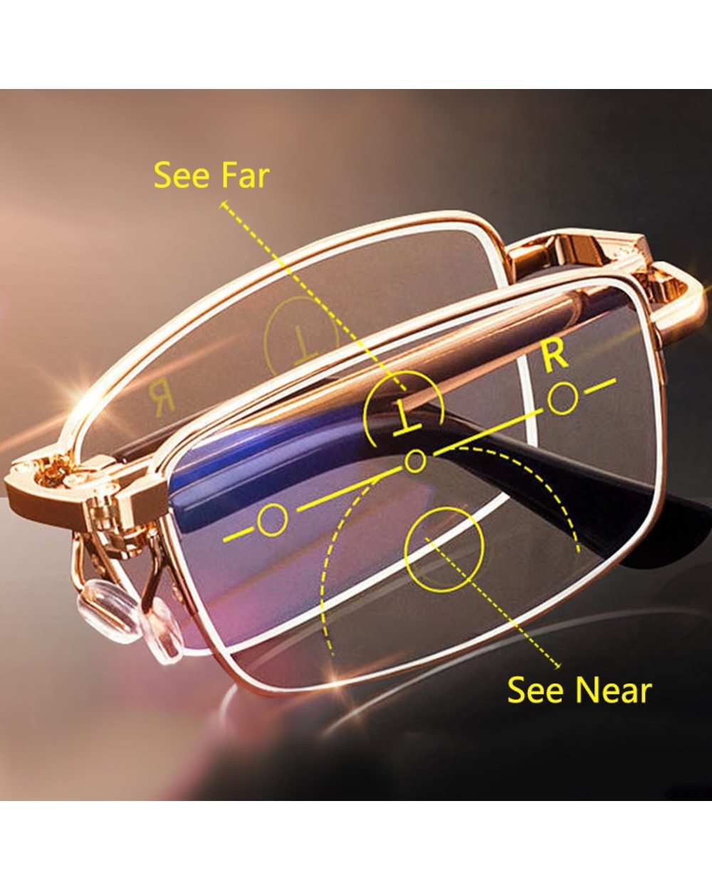 Folding Reading Glasses Portable Progressive Biofocal Eyewear Mens Parent Anti-Blue Ray Presbyopic Eyeglasses With Leat front-0