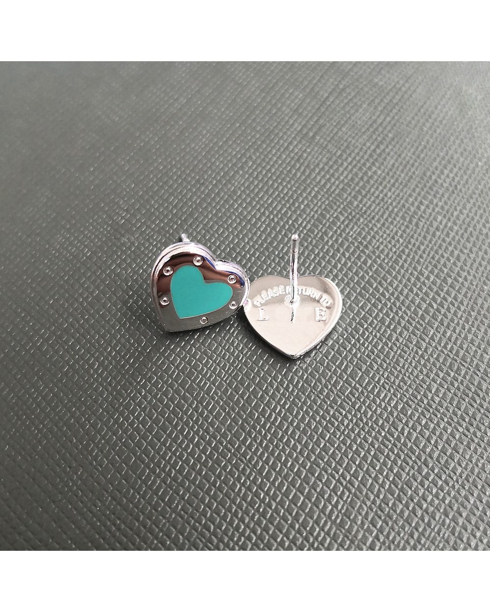 Pure silver cyan blue glue heart-shaped earrings front-0