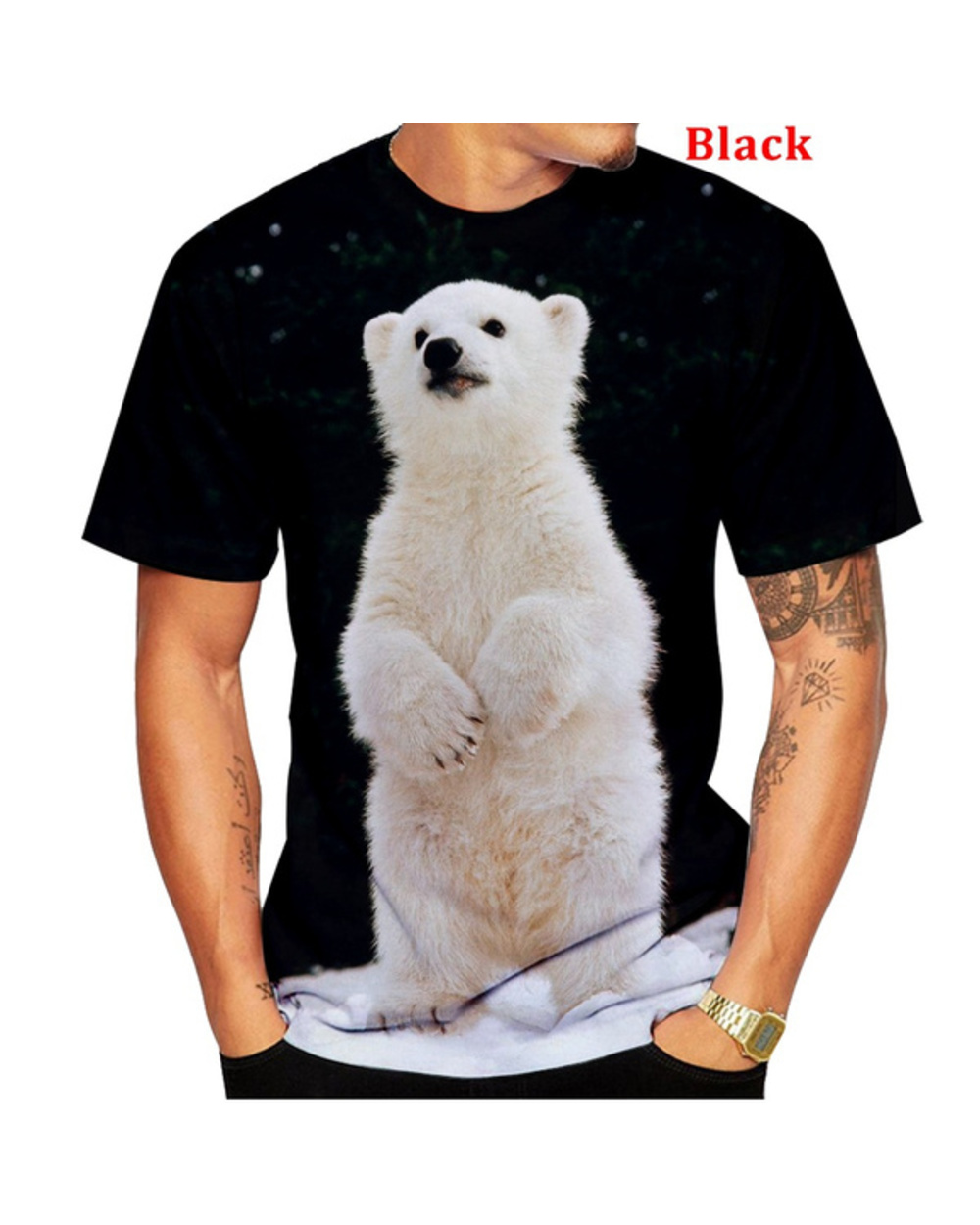 bear Series 3d printed t shirt fashion Men Round Collar Short Sleeve t shirt front-0
