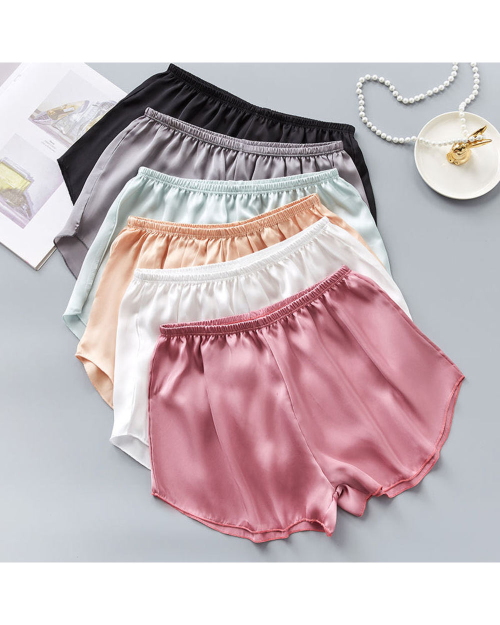 Sexy Fashion Satin Women Pajama Shorts 2022 Summer Female Korean Style Cute Elastic Waist Solid Cool Sleepwear front-0