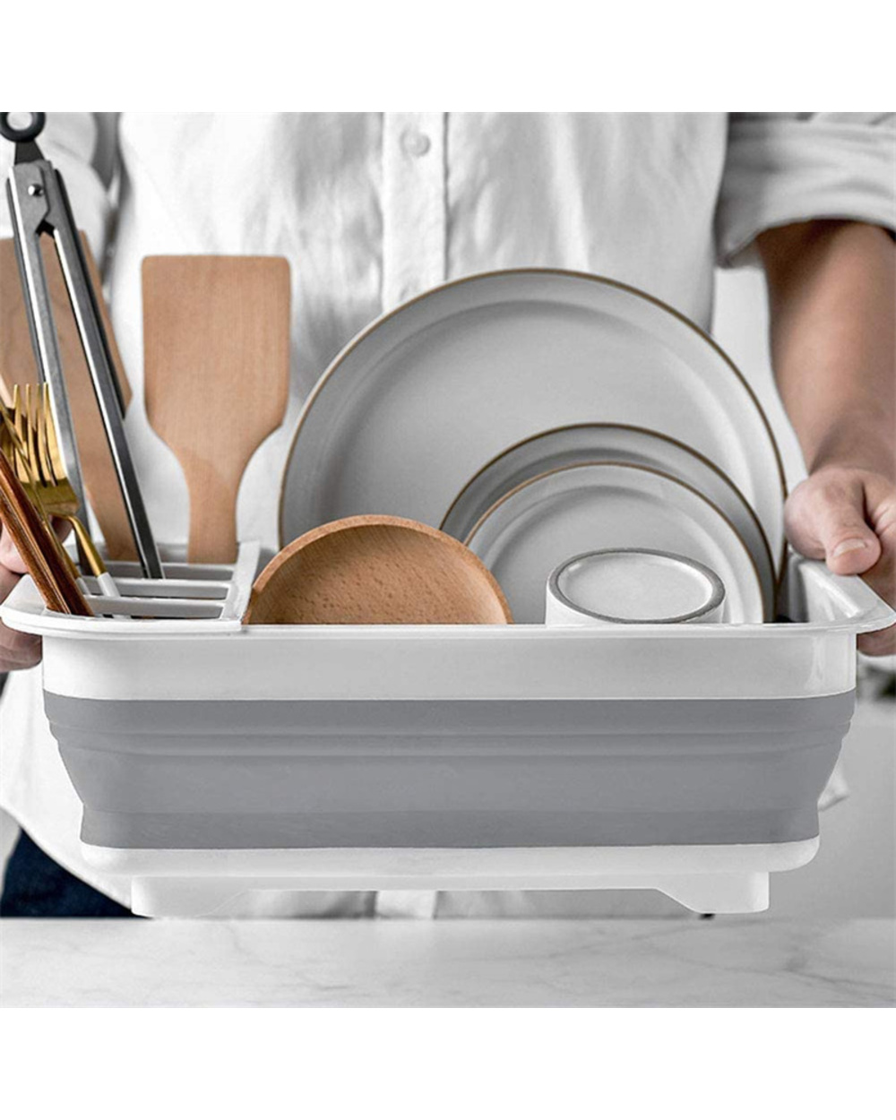Foldable Dish Rack Kitchen Drainer Tool Bowl Tableware Plate Storage Organizer Holder Portable Fold Drying Home Tpr Rac front-2