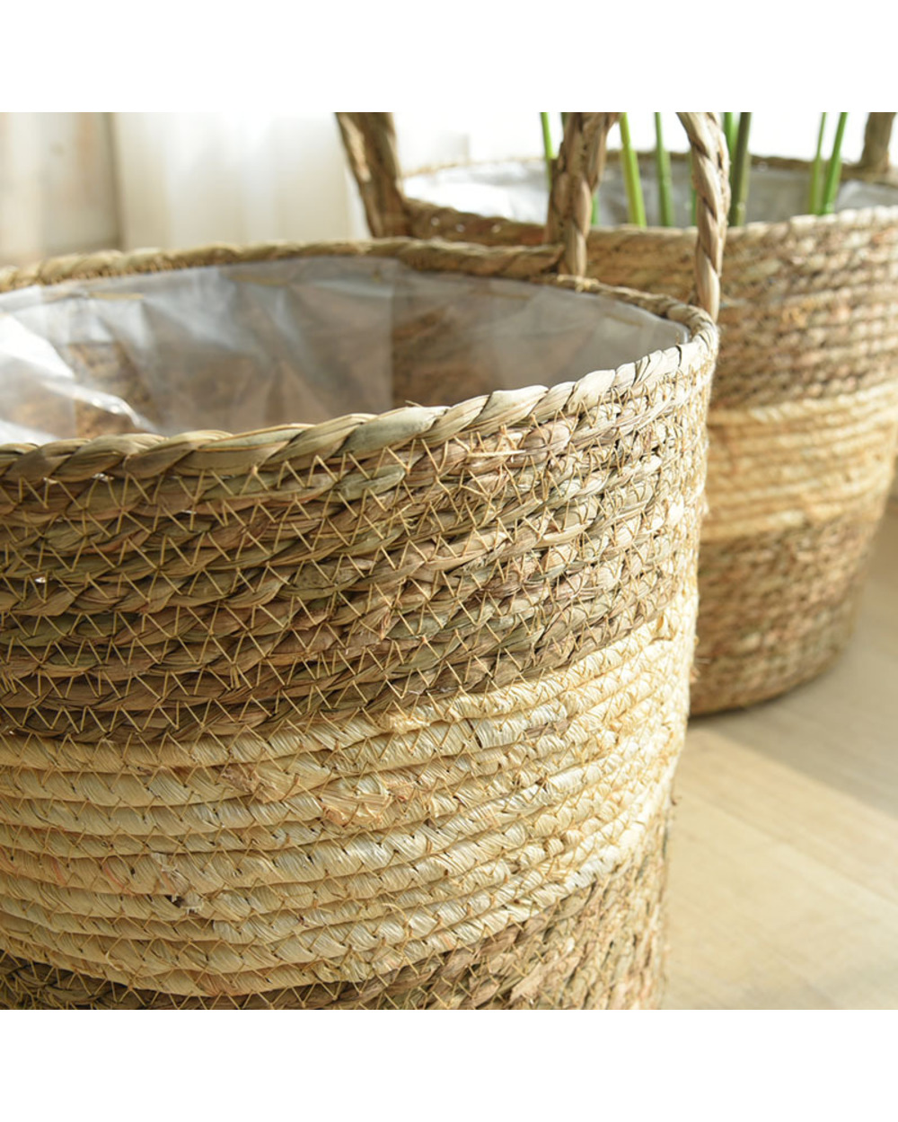 Natural Flower Pot Seagrass Wicker Basket Home Decor Garden Laundry Bamboo Seagrass Storage Baskets Toy Holders front-3
