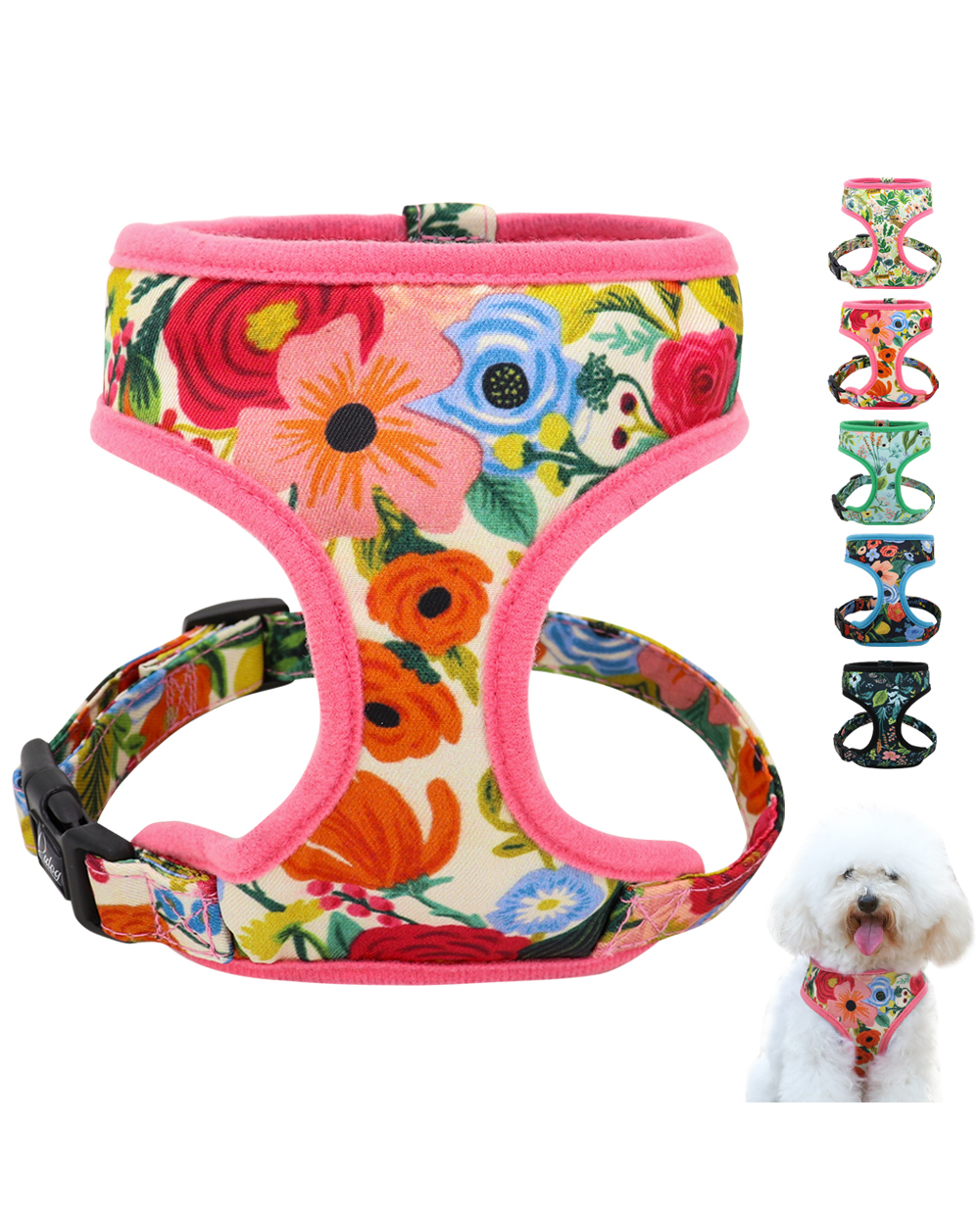 Nylon Girl Dog Harness Flower Printed Nylon Dogs Cat Harness Dogs Pet Harness Vest Adjustable For French Bulldog Chihua front-0