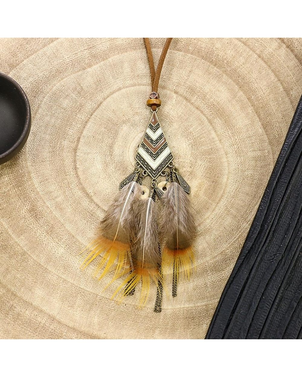 Long Chain Feather Dreamcatcher Skeleton Tassel Pendant Necklace Choker WCS front-3