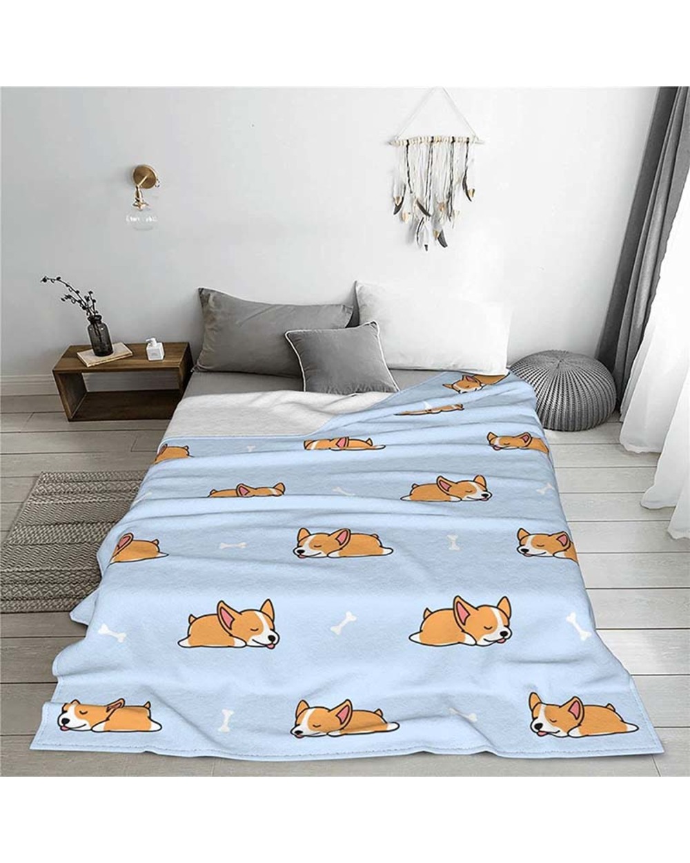 Corgi Cute Blue Plush Warm Bed Blanket Soft Throw Blanket Fits Couch Sofa Pet Blanket Lazy Blanket front-4
