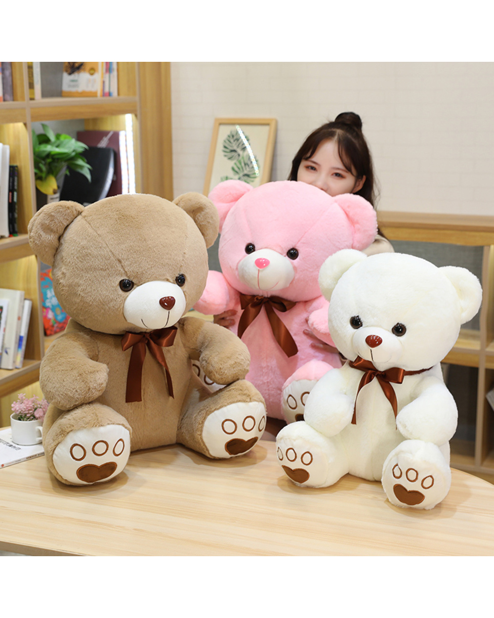 1Pc 35-60Cm Kawaii Plush Teddy Bear Toys Stuffed Animal Brown Bow-Knot Bear Dolls Soft Pillow Christmas Decor Gift For front-0