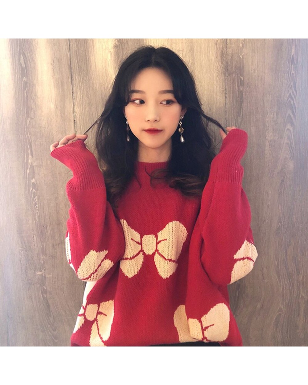 2022 Christmas Red Women Sweater Autumn Winter Animal Design Pullover Fashion Knitted Sweater Tops Student Base Coat front-1