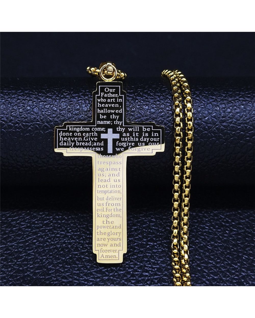 Christian The Lord's Prayer Bible Cross Necklace front-3