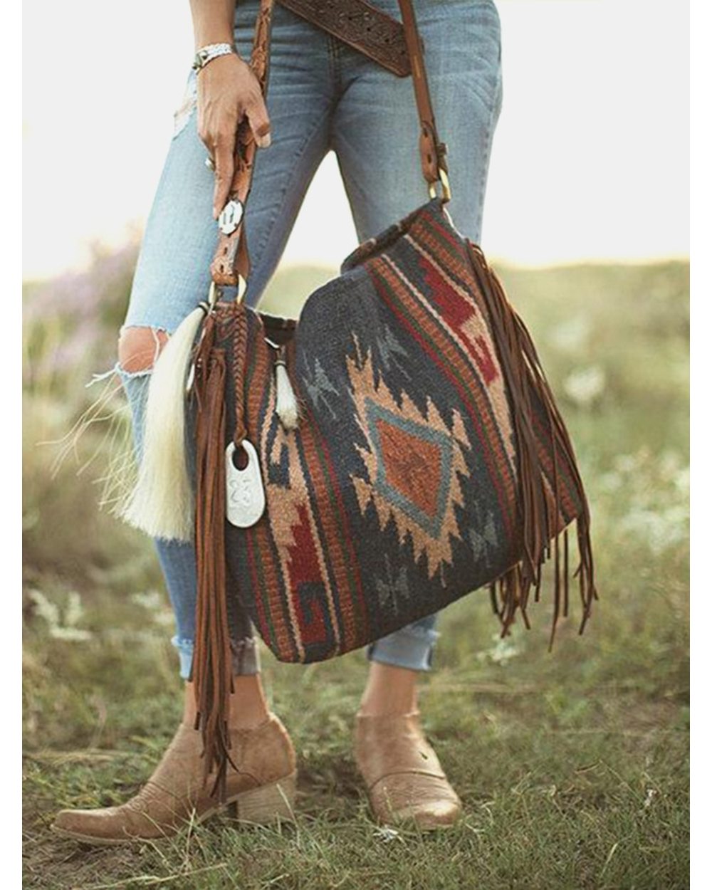Bohemian Tassel Women Shoulder Bags Designer Handbags Luxury Canvas Crossbody Bag front-1