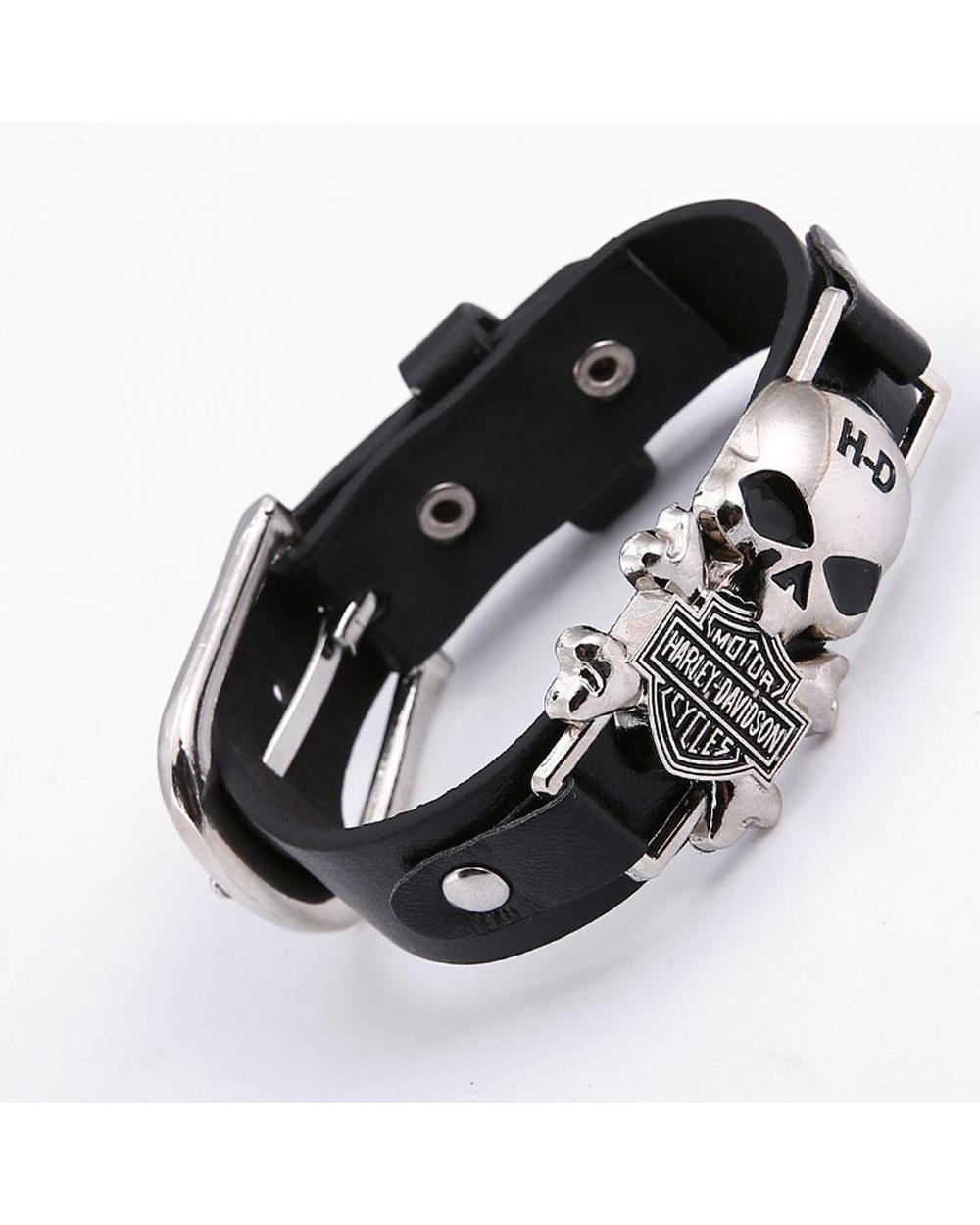 Biker Steel Skull Punk Bracelet front-3