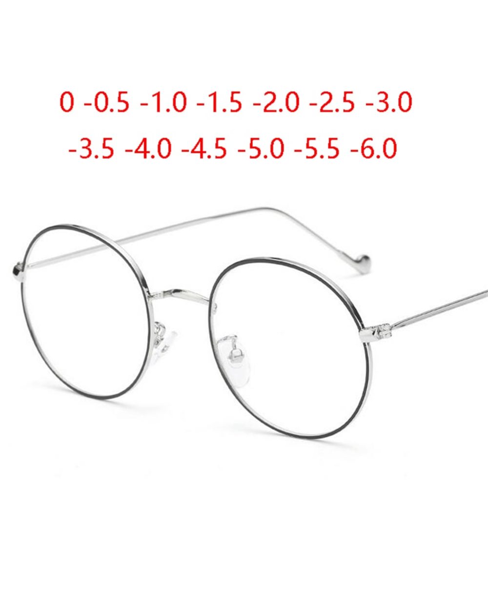Women Round Metal Glasses Frame With Degree Men Ultralight Finished Myopia Glasses -0.5 -1 -1.5 -2 -2.5 -3 -3.5 -4 -4.5 front-0