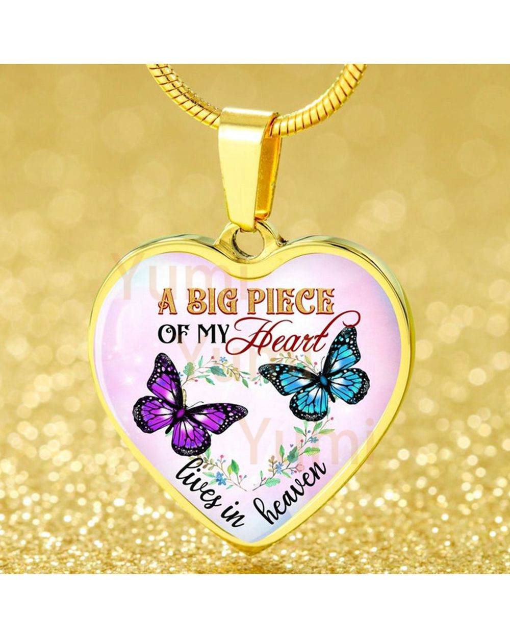 Butterfly Necklace A Piece of My Heart Lives In Heaven Lettering Necklace Heart front-5