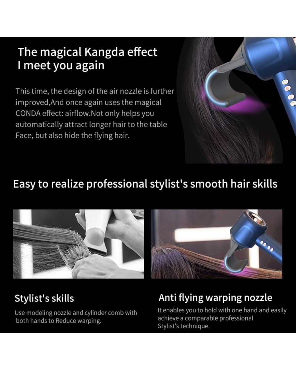 Beutyone New Leafless Professional Hair Dryer With Flyaway Attachment Negative Ionic Hair Dryers Multifunction Salon St front-3