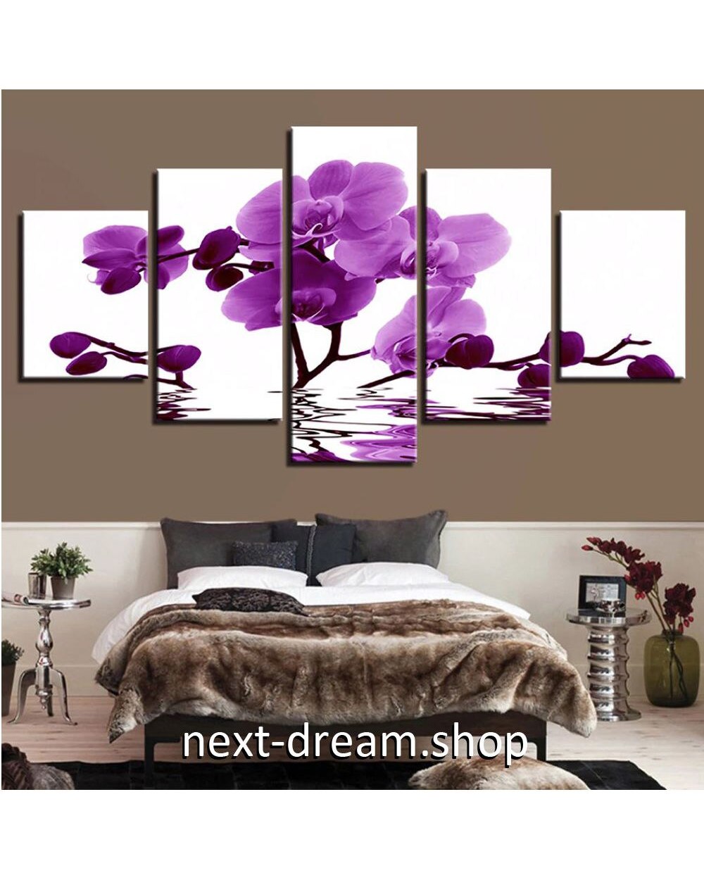 Purple Flowers Petal on Water Picture Print Abstract 5 Panel Canvas Art Wall Decor front-0