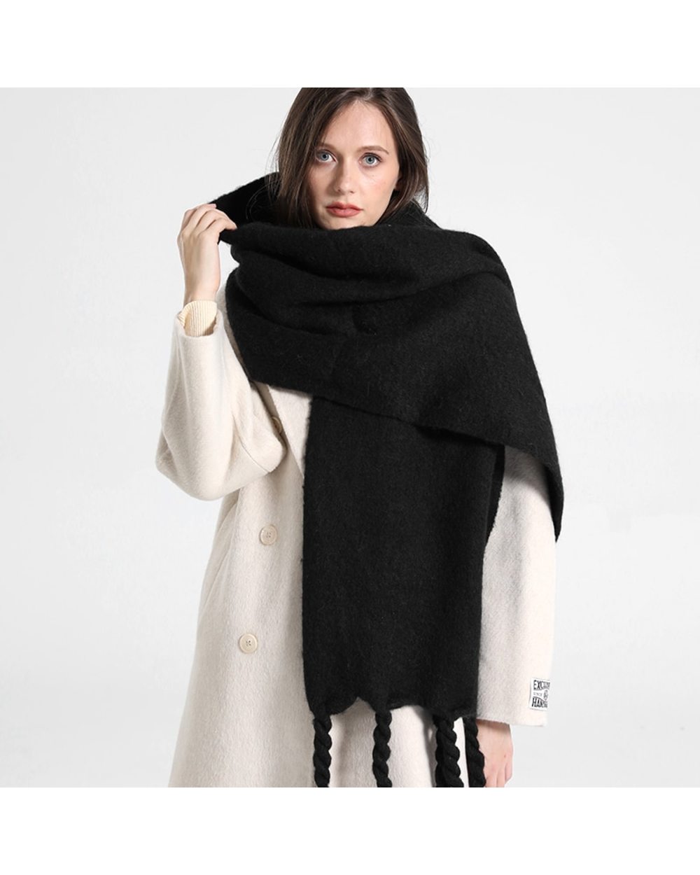 2022 Luxury Cashmere Bright Green Women Solid Scarf Winter Shawl And Wrap Bandana Pashmina Tassel Female Foulard Thick front-3