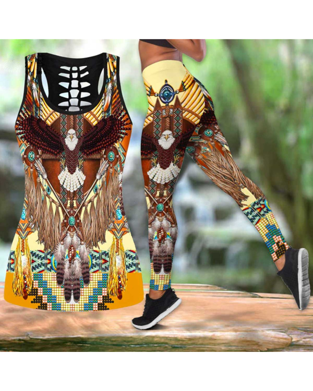 Workout Pants Eagle 3D Printed Hollow Tanktop sexy Yoga Suit Fitness Soft Legging front-0