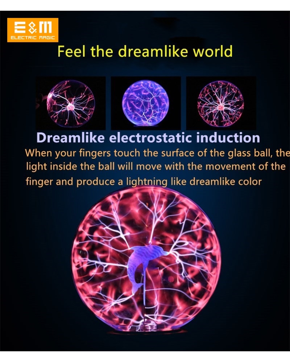 Voice Control Tesla Coil Music 12V Artificial Lightning Ion Arc Glass Ball Touchable Scientific Education Research Expe front-5