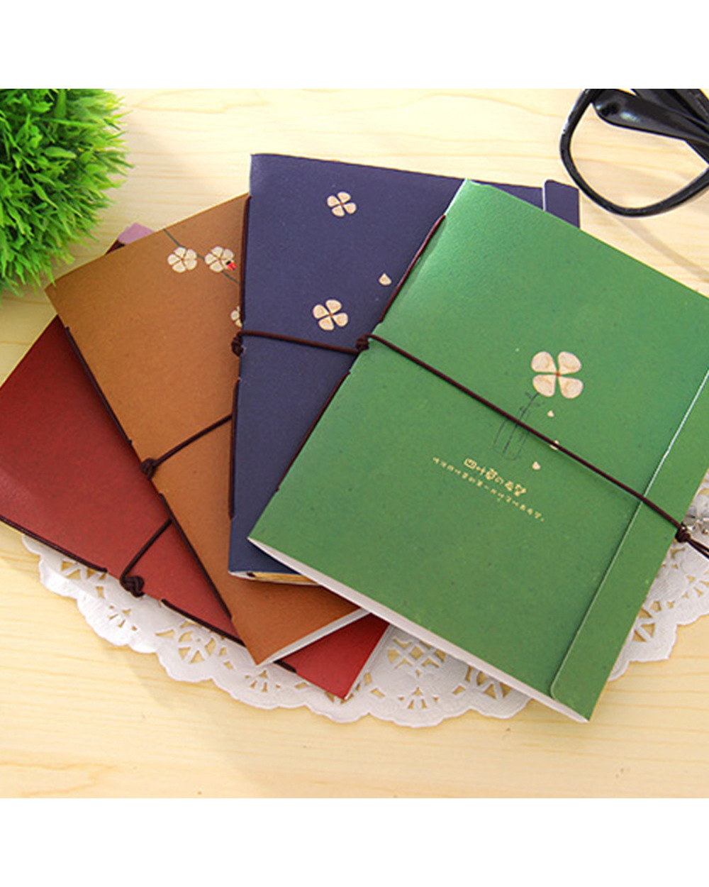 Lucky Clover Kraft Paper Rope Binding Note Book Blank Horizontal Note Memo Pad Student Message Pasted Notepad front-1