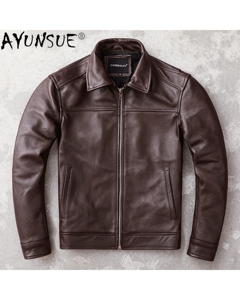 Men's Genuine Cowhide Leather Jacket 5XL Short Casual Autumn Coat Mens Ropa De Hombre front-3