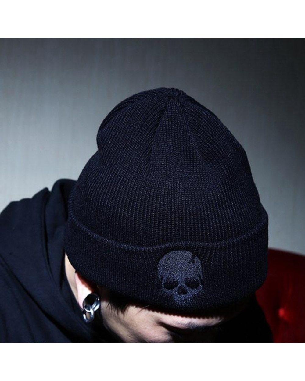 Autumn And Winter Women Cotton Wool Hat Personality Skeleton Knitting Hats Men And Women Keep Warm Hip-Hop Skull Cap front-3