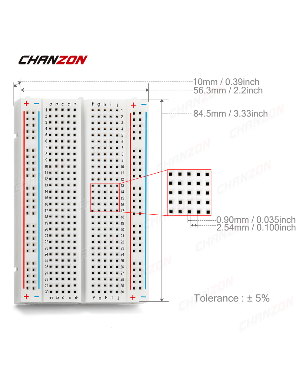 1Pc Breadboard With 400 Tie Points Bb-801 Solderless Prototype Universal Pcb Bread Board For Diy Kits Arduino Proto Ras front-2