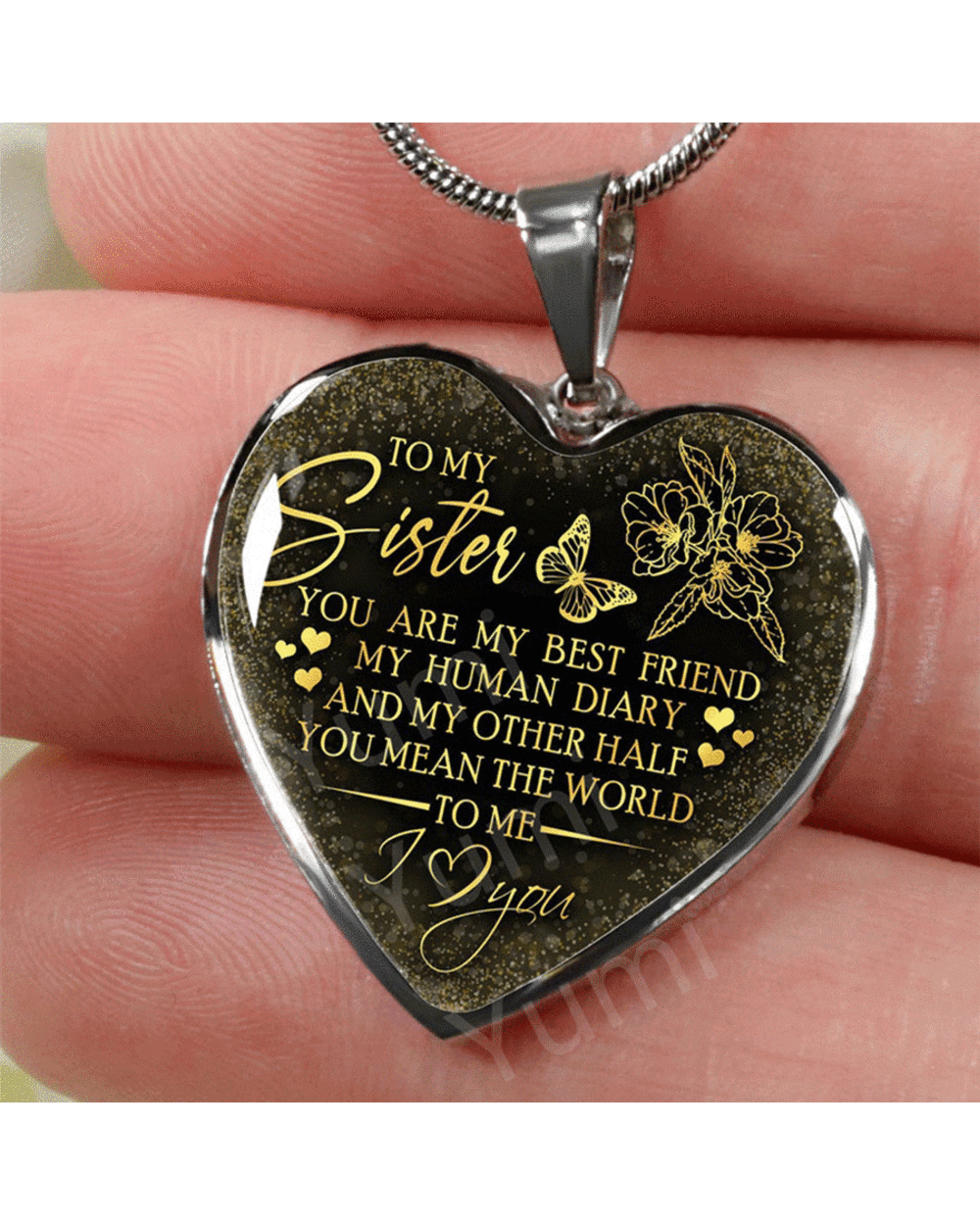To My Sister Heart Pendant Necklace You Are My Best Friend Butterfly Necklace for Women Girls Jewelry Birthday front-0