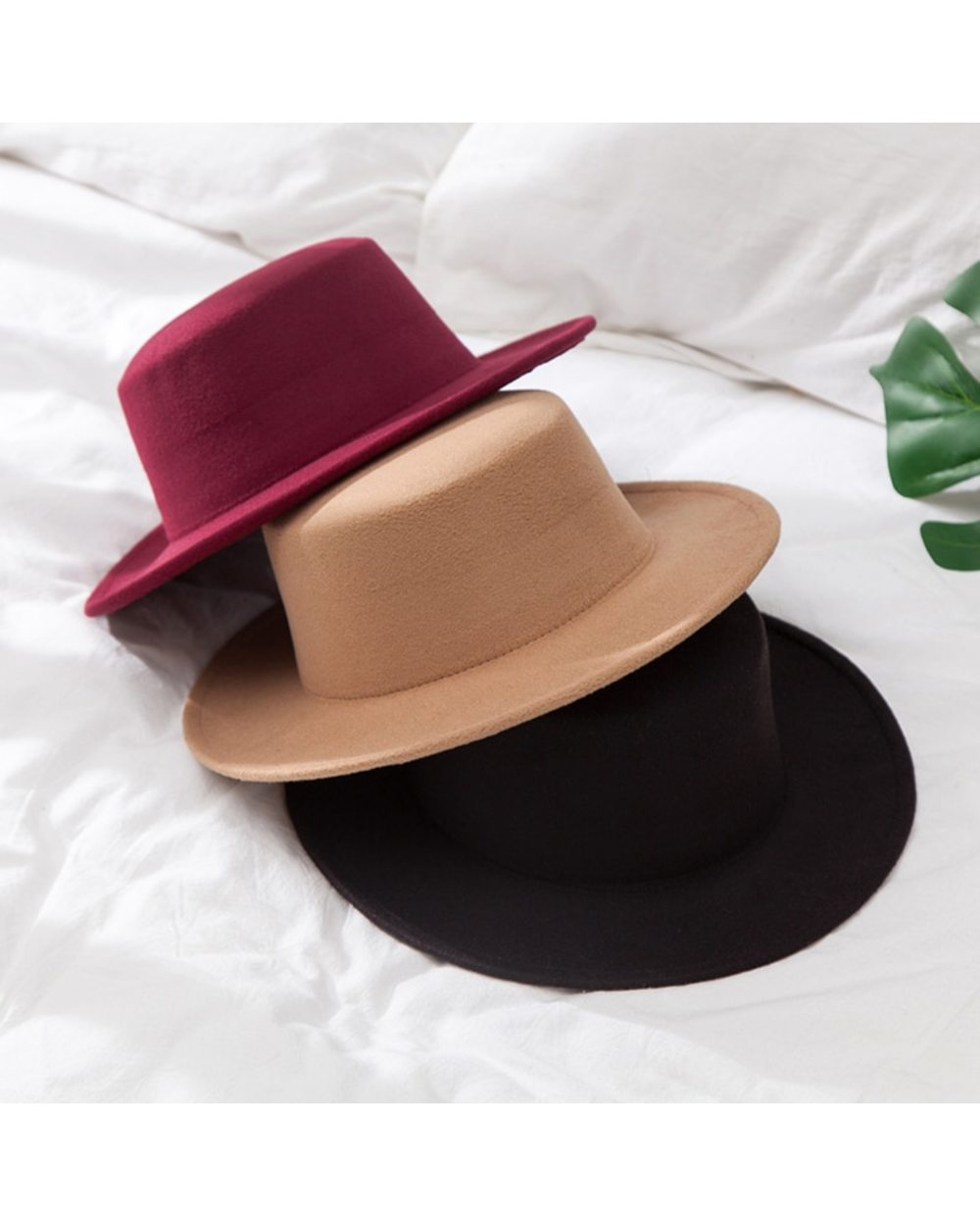 Flat Fedoras Hats For Women Classic British Jazz Cap Imitation Woolen Wide Brim Ladies Caps Church Derby Flat Top Hat G front-0